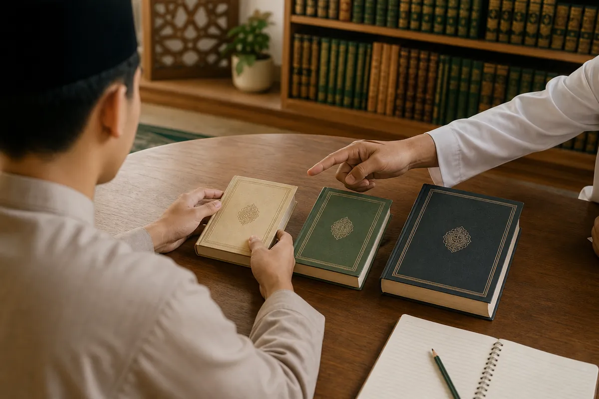 Santri pemula memilih kitab dasar dengan arahan guru